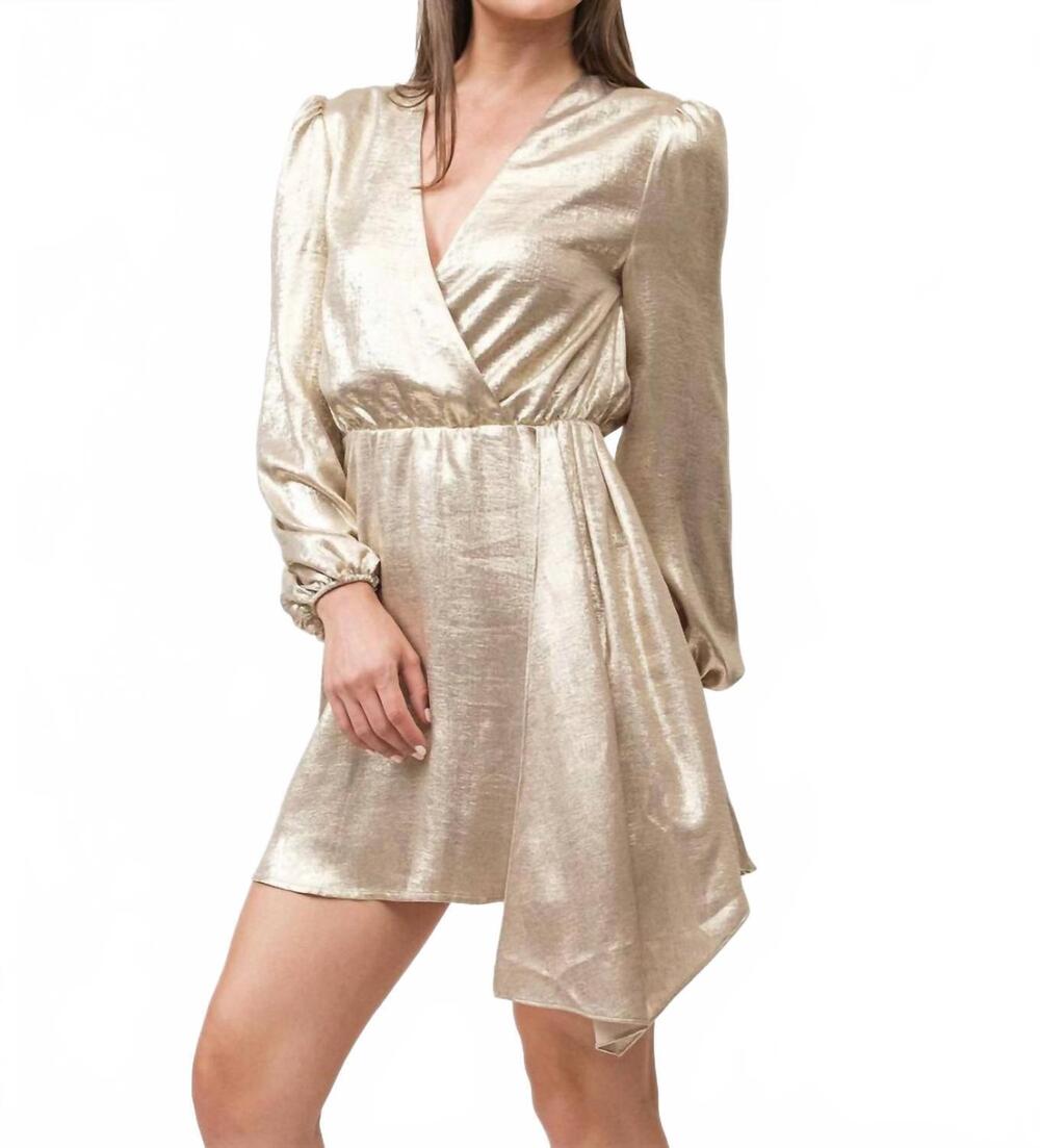 NEW DEAR JOHN DENIM women's chiara v-neck long sleeve classic fit dress in gold